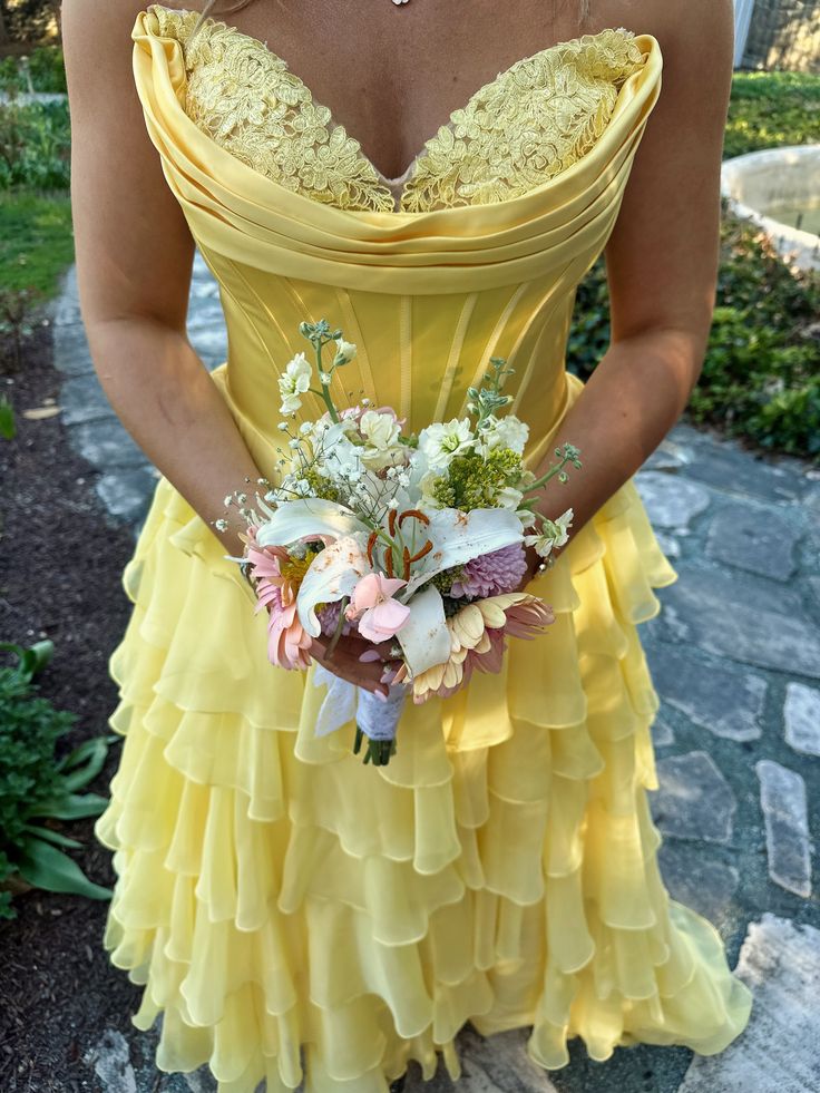 Robe de bal élégante en mousseline jaune, décolleté en cœur, tenue de soirée pour 20e anniversaire, robe de remise de diplôme, RB885