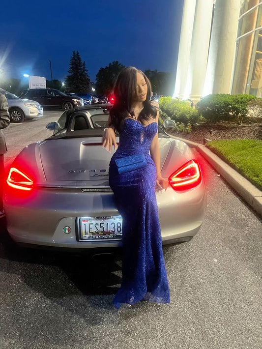 Unique Mermaid Sweetheart Royal Blue Sequins Prom Dresses Party Dress 21st Birthday Outfits Graduation Dress RB900