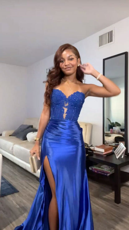 Unique Mermaid Sweetheart Royal Blue Lace Prom Dresses Party Dress 21st Birthday Outfits Graduation Dress RB908
