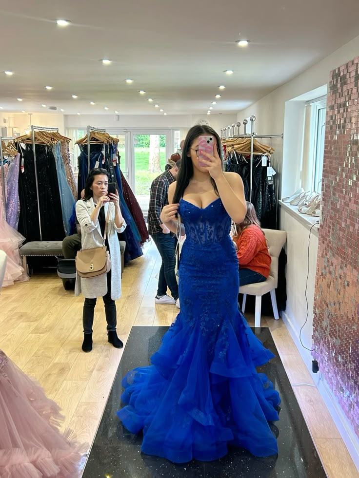Robe de bal élégante sirène à bretelles spaghetti en dentelle bleu roi, tenue de soirée pour 16e anniversaire, robe de remise de diplôme RB929