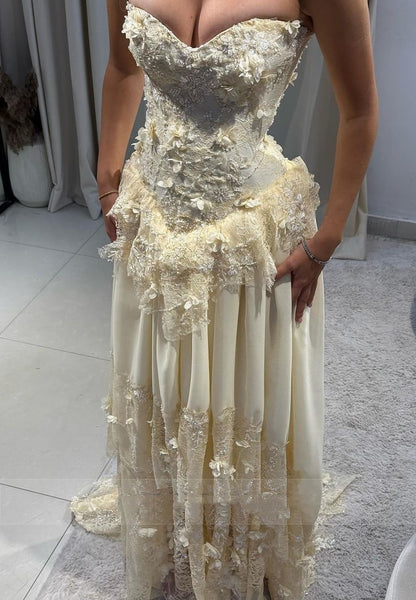 Modest A Line Sweetheart Yellow Chiffon Lace Prom Dresses Inspiration Prom Dress Senior Graduation Dress RB936