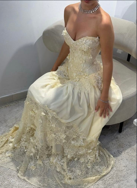 Modest A Line Sweetheart Yellow Chiffon Lace Prom Dresses Inspiration Prom Dress Senior Graduation Dress RB936