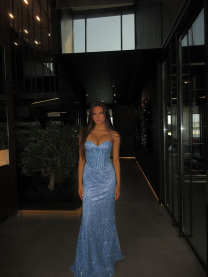 Unique Mermaid Sweetheart Champagne Sequins Prom Dresses Long Party Dress 21st Birthday Outfits Graduation Dress RB950