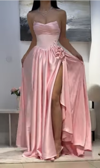Robe de bal longue en satin rose, coupe trapèze, décolleté en cœur, tenue de soirée pour 23 ans, robe de remise de diplôme, RB954