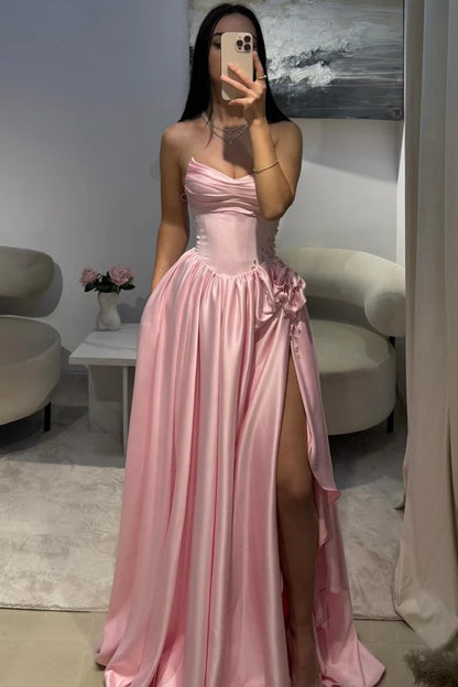 Robe de bal longue en satin rose, coupe trapèze, décolleté en cœur, tenue de soirée pour 23 ans, robe de remise de diplôme, RB954
