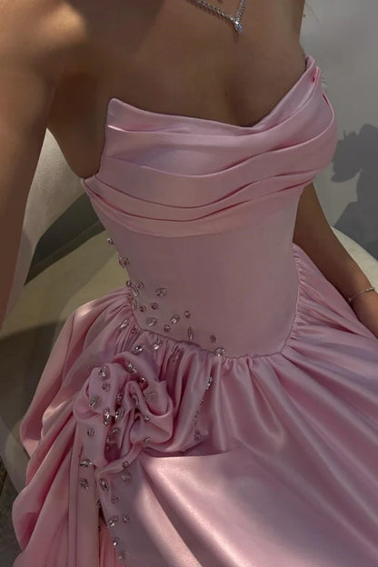 Robe de bal longue en satin rose, coupe trapèze, décolleté en cœur, tenue de soirée pour 23 ans, robe de remise de diplôme, RB954