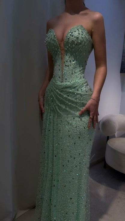 Robe de bal sirène sexy vert menthe, décolleté en cœur, longue, tenue de soirée pour 22e anniversaire, robe de remise de diplôme, RB957