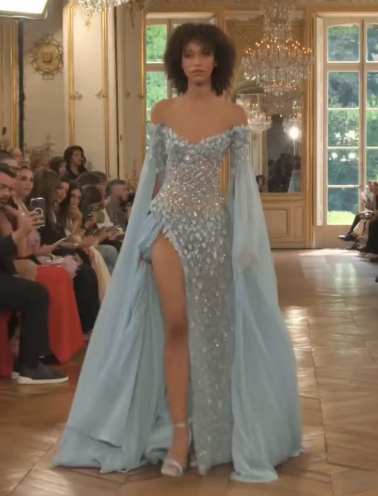 Robe de bal longue et sexy à épaules dénudées et paillettes bleu ciel, tenue de soirée pour 22 ans, robe de remise de diplôme, RB961