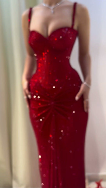 Sexy Mermaid Red Sweetheart Straps Sequins Prom Dresses Long Party Dress 22th Birthday Outfits Graduation Dress RB962