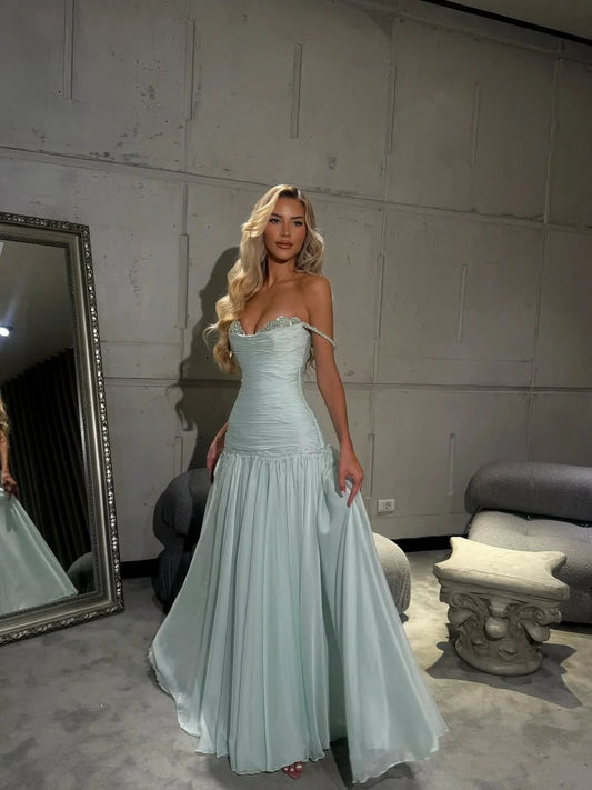 Modest Mermaid Spaghetti Straps Sleeveless Light Sky Blue Prom Dresses Long Party Dress 22th Birthday Outfits Graduation Dress RB971