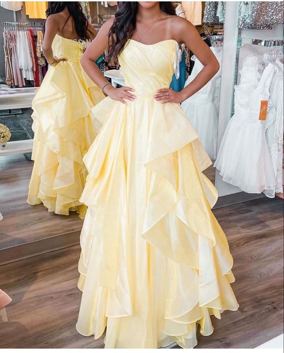 Classy Ball Gown Sweetheart Yellow Prom Dresses Long Party Dress 18th Birthday Outfit Graduation Dress RB978