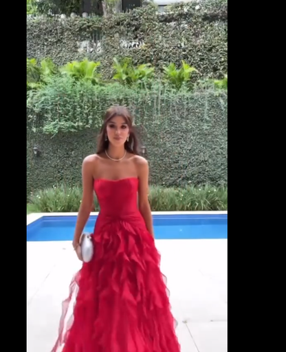 Sexy Mermaid Strapless Tulle Layers Pink Prom Dresses Long Party Dress 21st Birthday Outfit Graduation Dress RB999