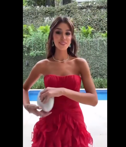 Sexy Mermaid Strapless Tulle Layers Pink Prom Dresses Long Party Dress 21st Birthday Outfit Graduation Dress RB999