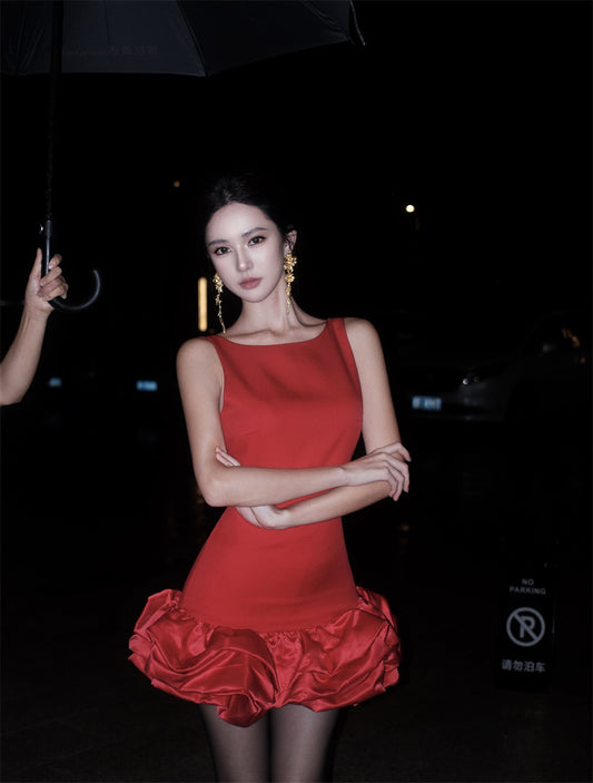 Fashion Red Bateau A-Line Short Party Dress Backless Birthday Dress  RF01005