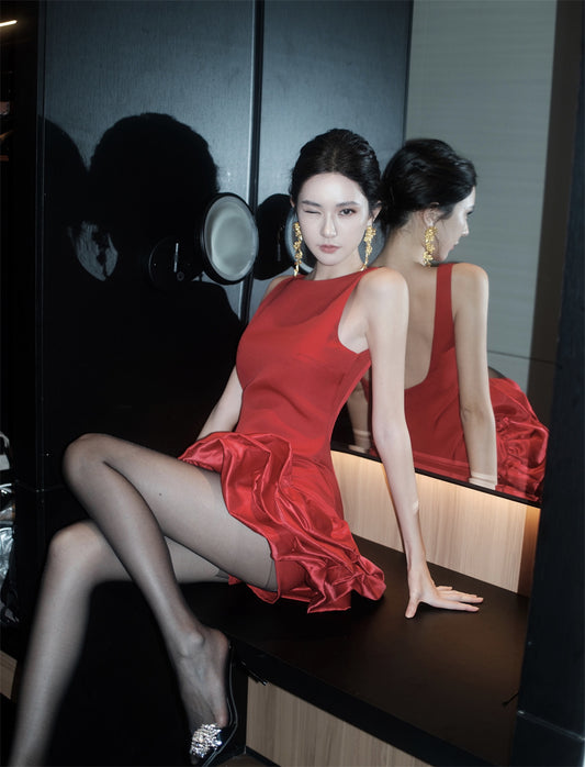 Fashion Red Bateau A-Line Short Party Dress Backless Birthday Dress  RF01005
