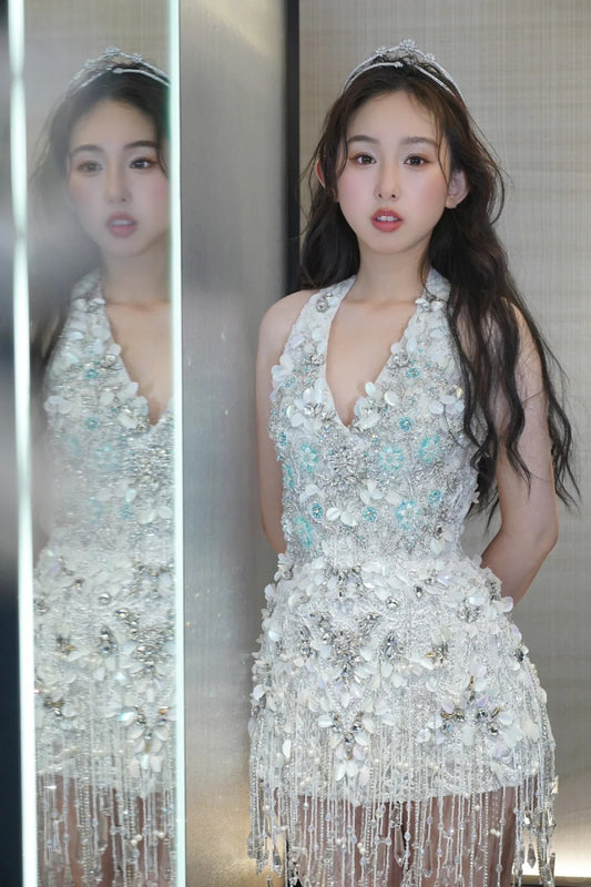 Gorgeous V-neck Sheath Beading Tassel Short Birthday Dress Applique Homecoming Dresses RF01030
