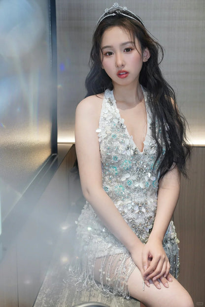 Gorgeous V-neck Sheath Beading Tassel Short Birthday Dress Applique Homecoming Dresses RF01030