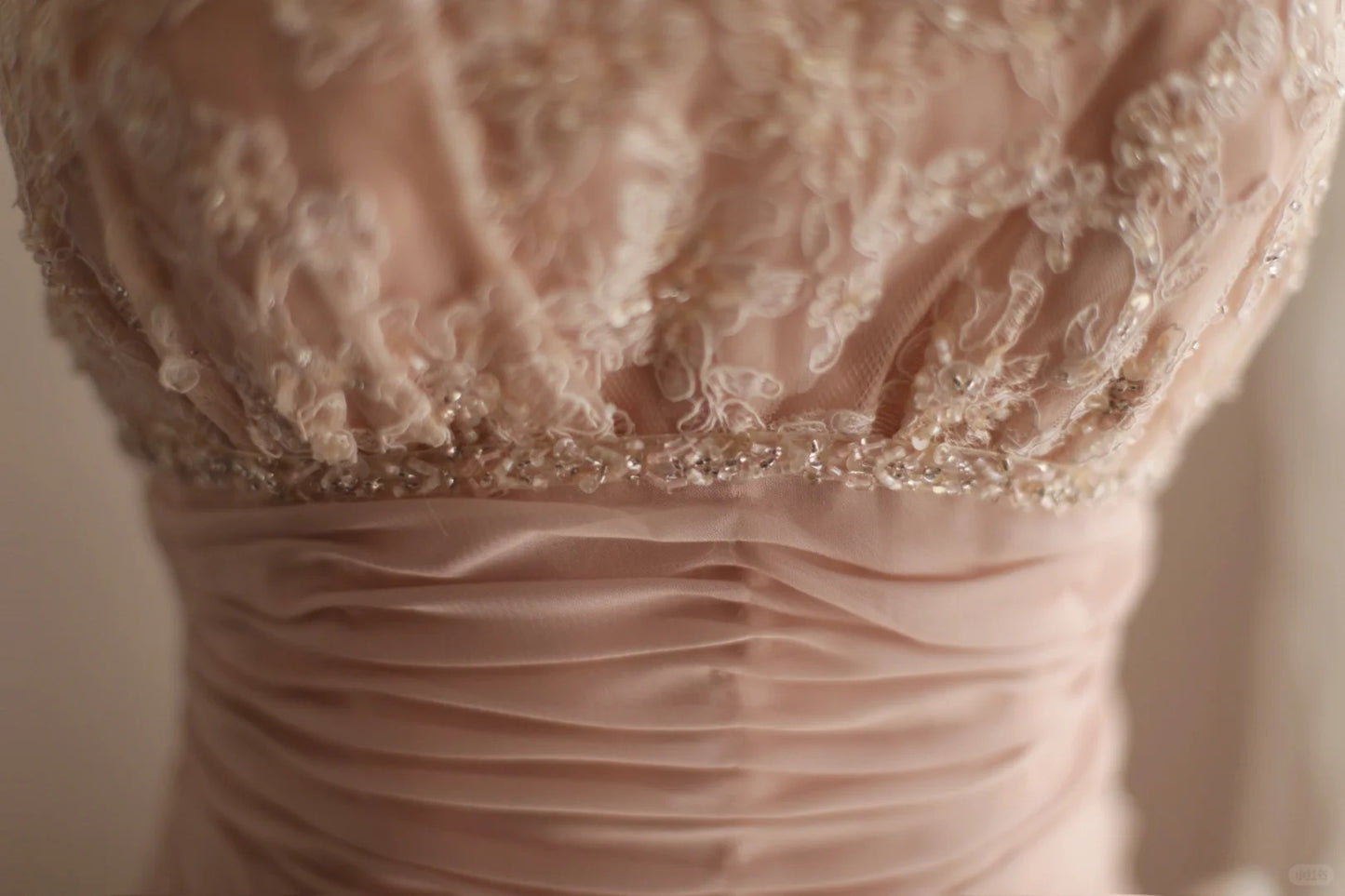 Pink Sweet A-Line Strapless Satin Lace Train Wedding Dress RF0406