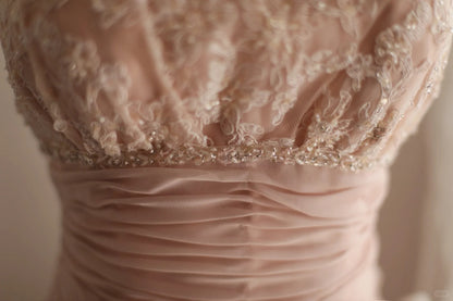 Pink Sweet A-Line Strapless Satin Lace Train Wedding Dress RF0406