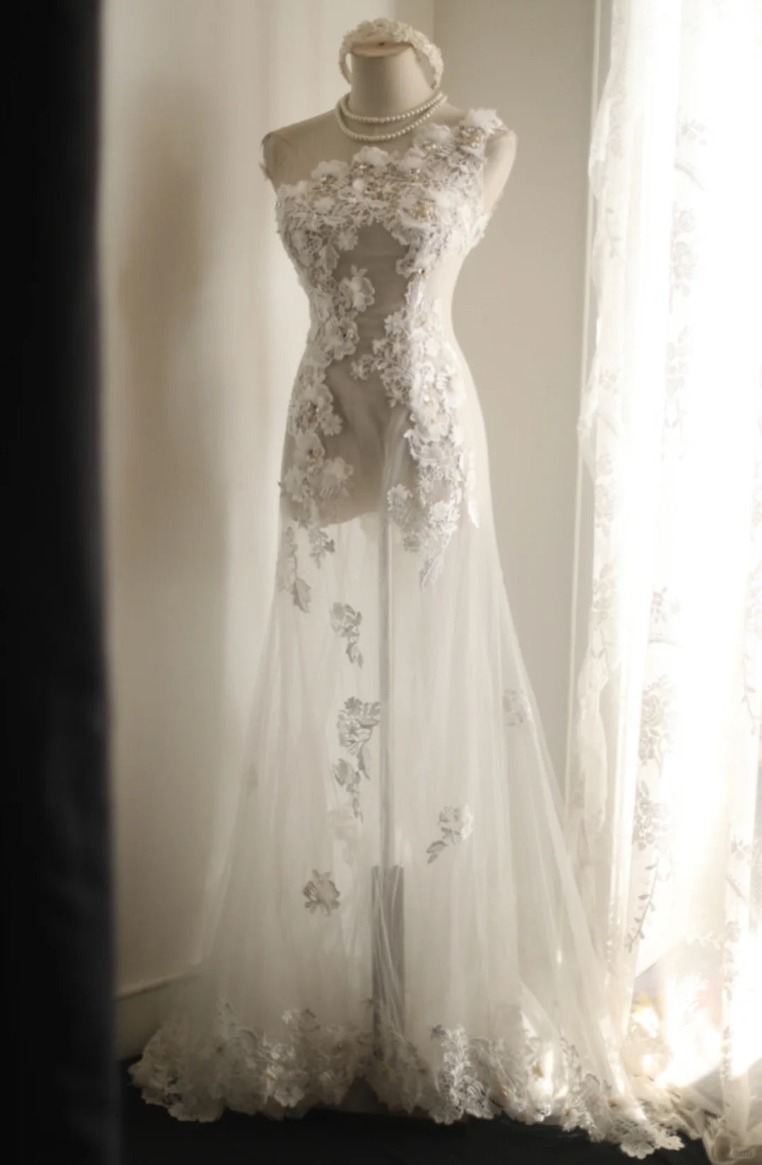 Sexy Mermaid Tulle One Shoulder Applique Wedding Dress RF0411