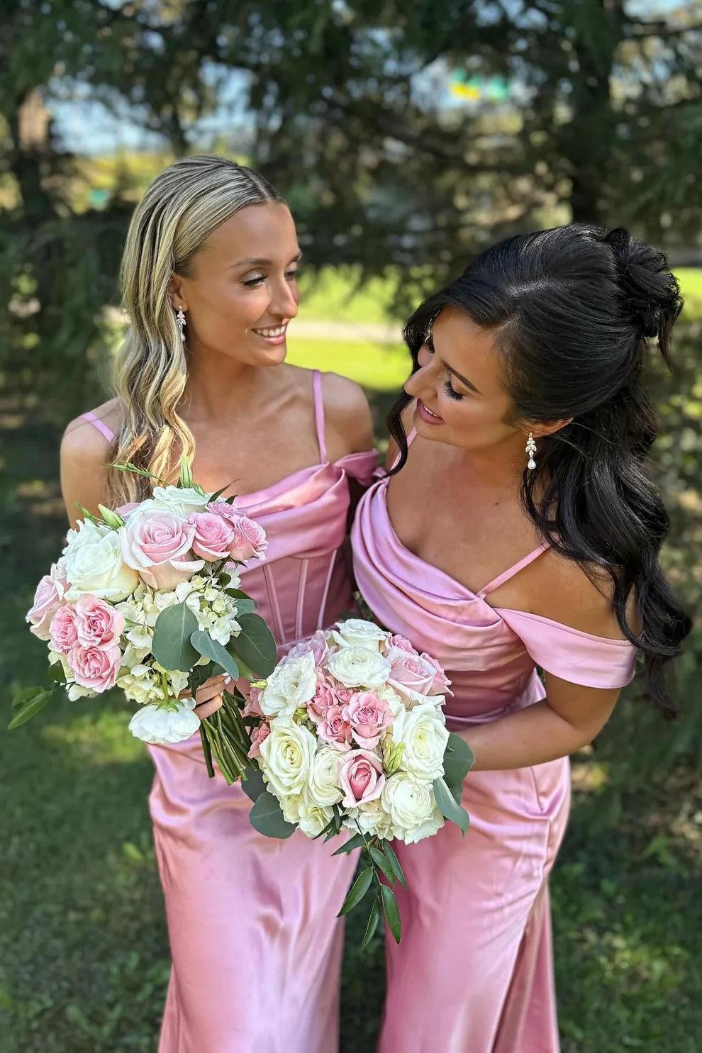 Charming Sheath Straps Blush Pink Silk Satin Bridesmaid Dresses RF0417