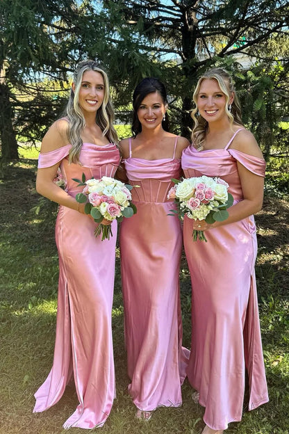 Charming Sheath Straps Blush Pink Silk Satin Bridesmaid Dresses RF0417