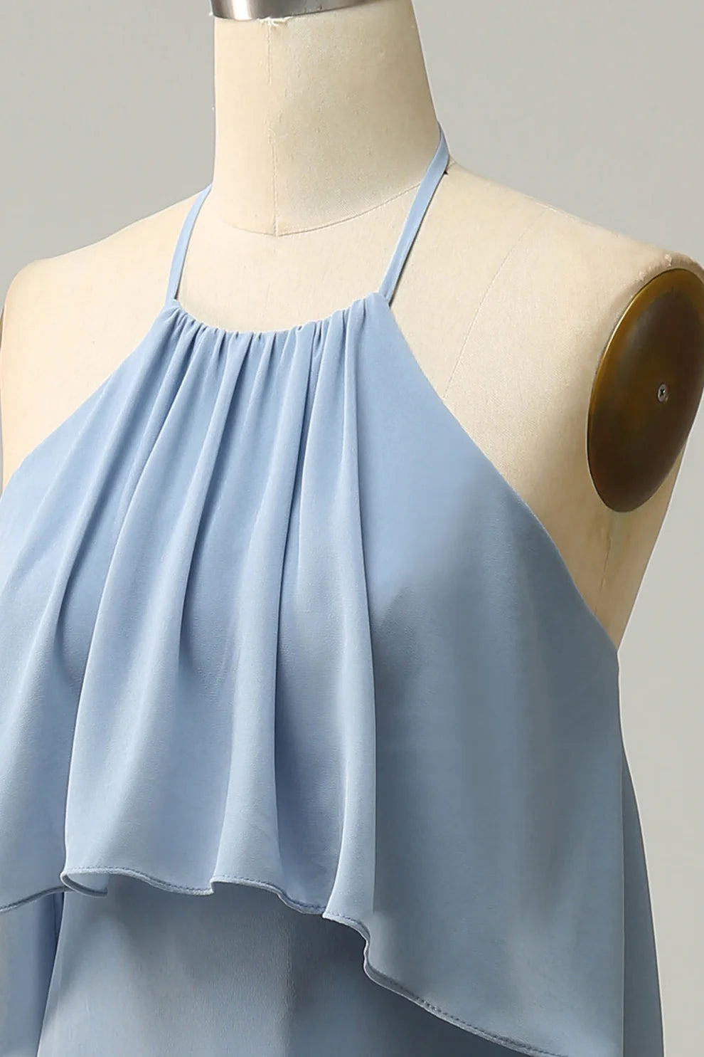 Halter Dusty Blue Bohemian Chiffon Bridesmaid Dress RF0422