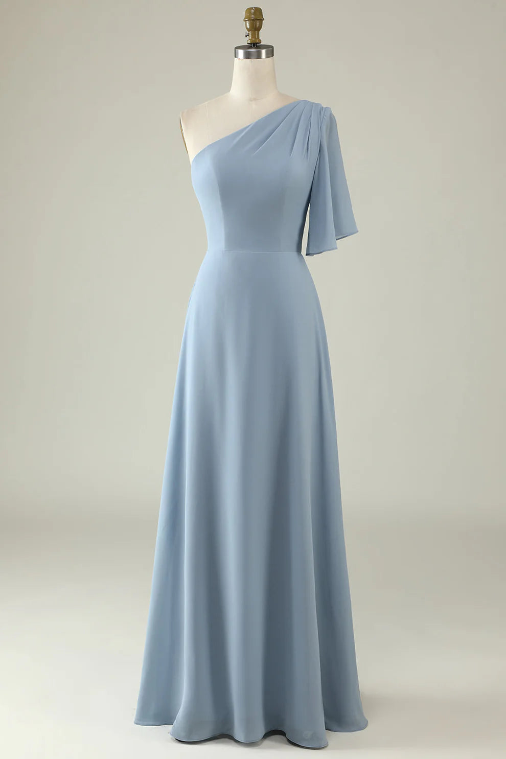 Dusty Blue One-Shoulder Chiffon Bridesmaid Dress RF0423