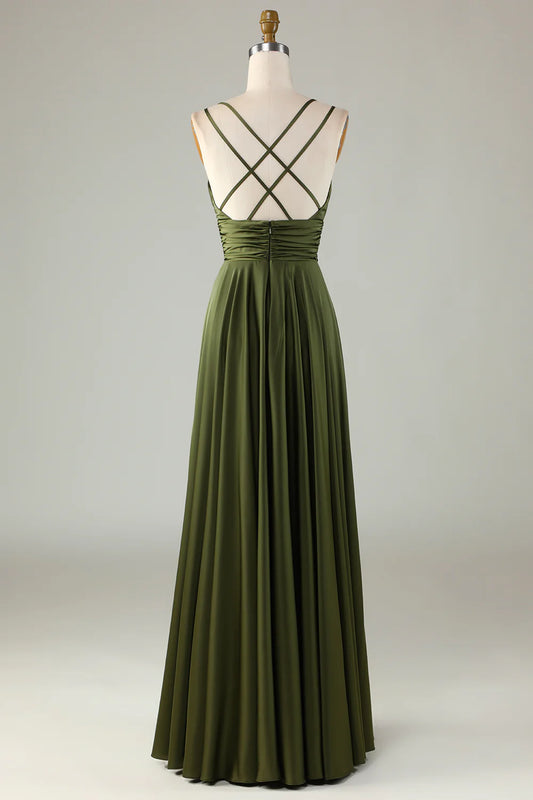 A-Line Sleeveless Olive Long Bridesmaid Dress RF0428