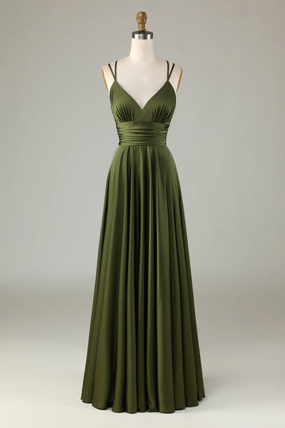 A-Line Sleeveless Olive Long Bridesmaid Dress RF0428