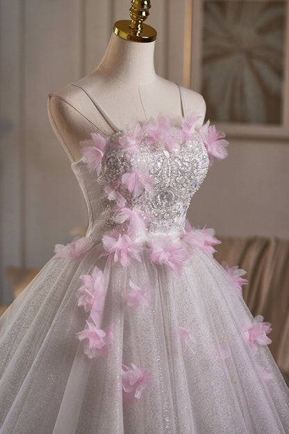 White Tulle and Pink Fowers Short A-Line Prom Party Dress - RF0441