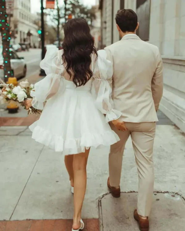 Short Beach Vintage Unique Long Sleeves Wedding Dresses- RF0450