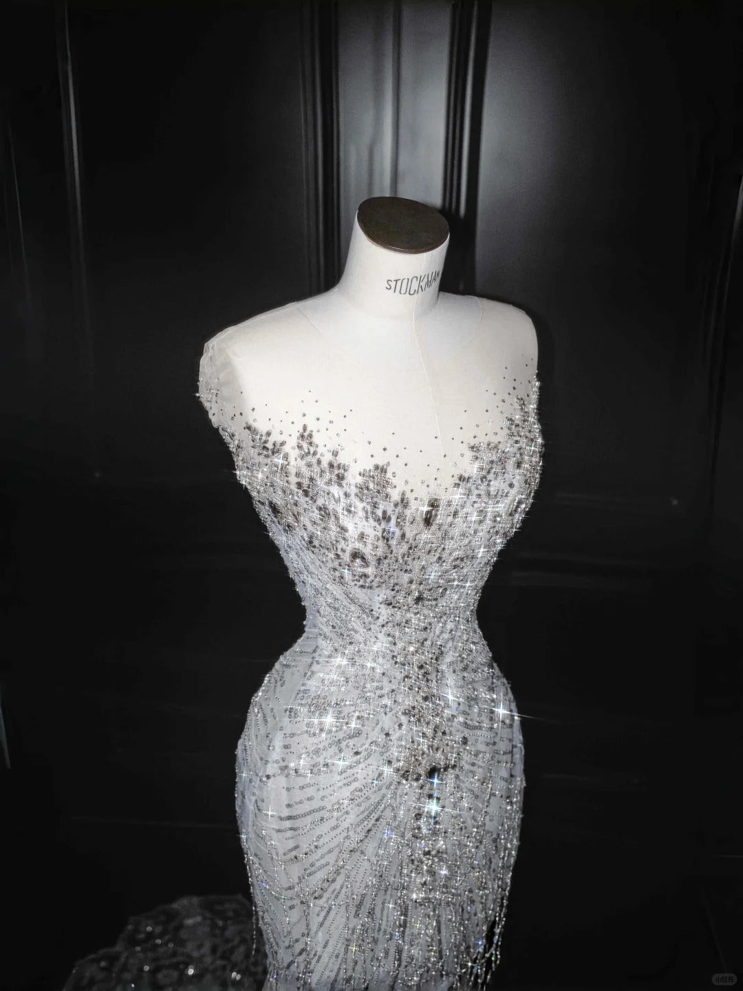Elegant V-neck Tulle Beading Diamond Mermaid Long Prom Dresses Glam Formal Evening Dress- RF0455