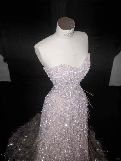 Pink Tulle Sequin Sweetheart Neckline A-Line Prom Dresses Elegant Evening Dress- RF0459