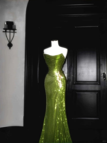 Atemberaubende trägerlose Pailletten Meerjungfrau Ballkleider Elegante Abendkleider RF0473