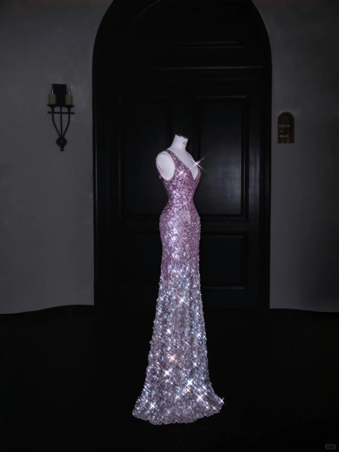 Sparkling Pink Sequin Sheath V Neck Formal Evening Dress Unique Bridesmaid Dress RF0474