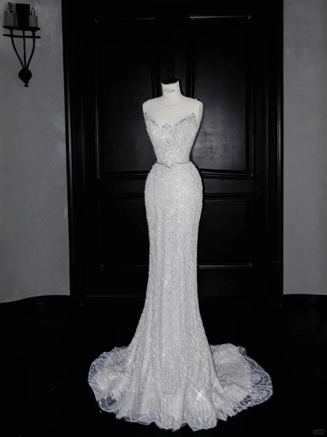 Gorgeous Light Grey Mermaid Round Neck Sequined Tulle Long Prom Dresses Formal Evening Dress RF0480