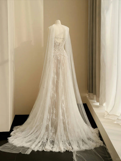 Elegant White A-Line Sweetheart Lace Tulle Wedding Dress RF0484