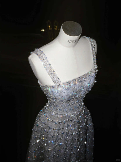 Prinzessinnen-Stil A-Linie Spaghettiträger Tüll Strass Lange Ballkleider Sweet 16 Kleider RF0495