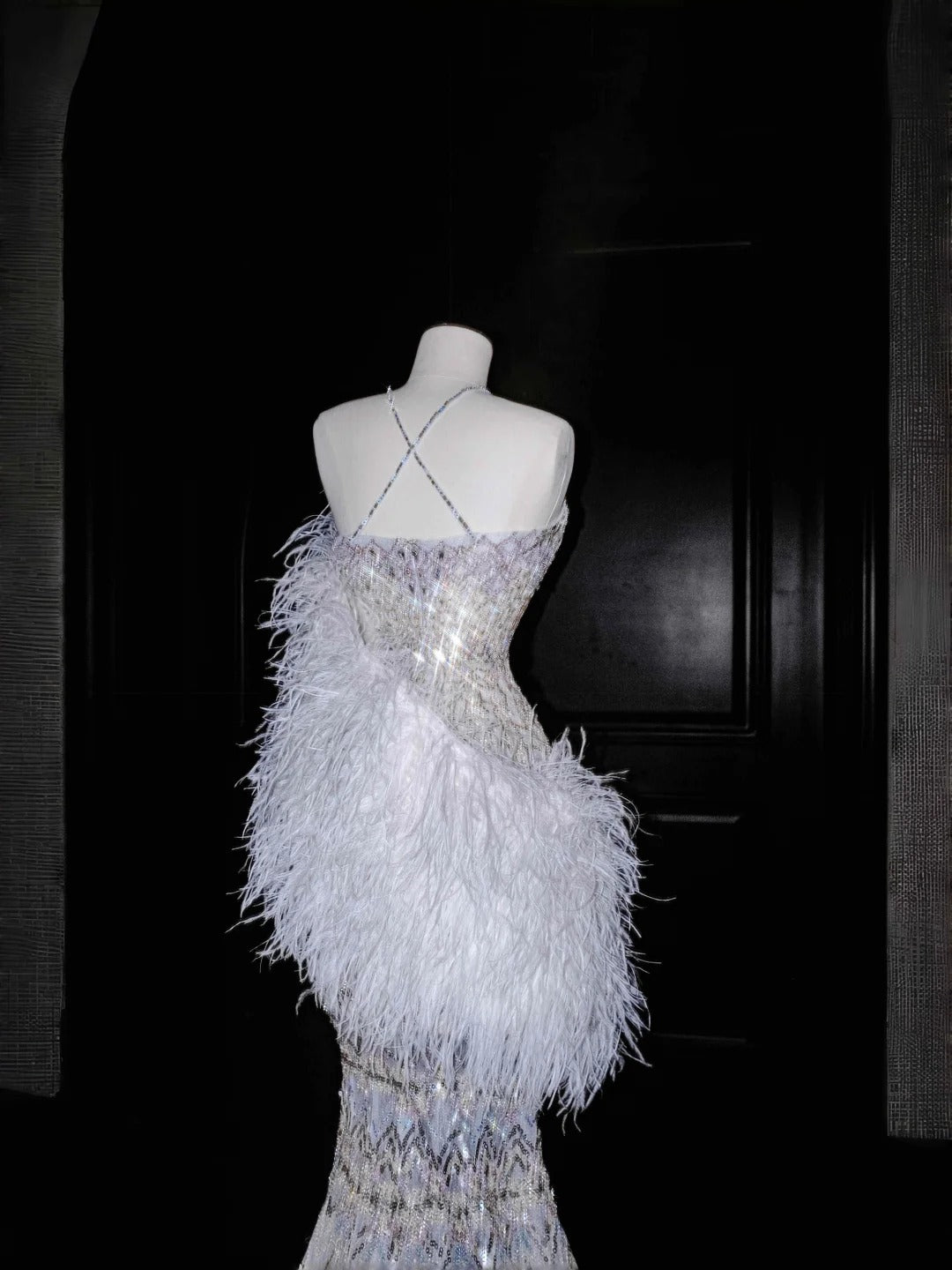 Robe de soirée longue sexy en tulle et strass, style sirène, col licou, RF0497