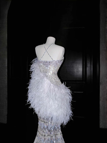 Robe de soirée longue sexy en tulle et strass, style sirène, col licou, RF0497