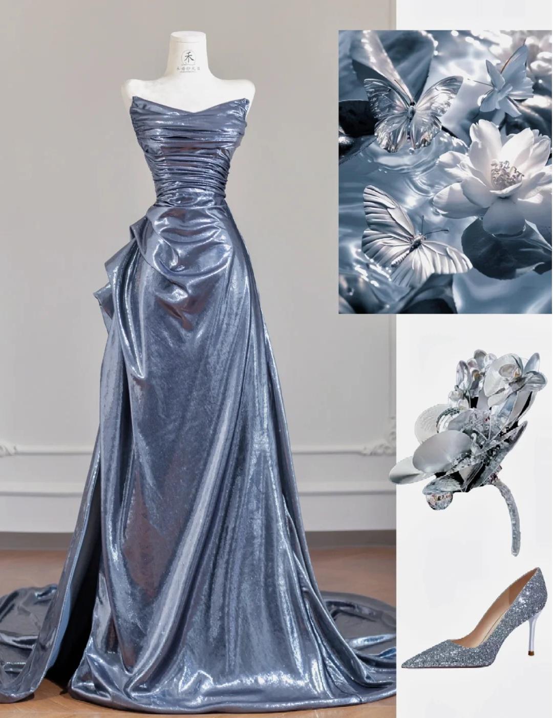 Unique Black Grey V-neck A-line Long Prom Dresses Formal Evening Gowns With Pleats RF0502