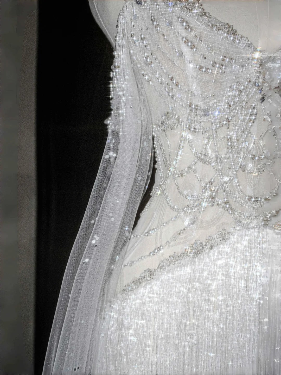 Fairytale Spaghetti Straps Beaded Tulle Sheath Train Wedding Dress RF0506