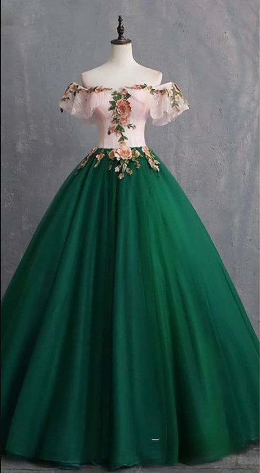 Cute Pink Off-shoulder Tulle A-Line Long Prom Dresses RF0510