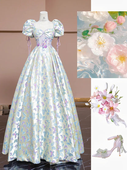 Fairytale Square Neck 3D Butterfly A-Line Satin Princess Prom Dresses RF0542