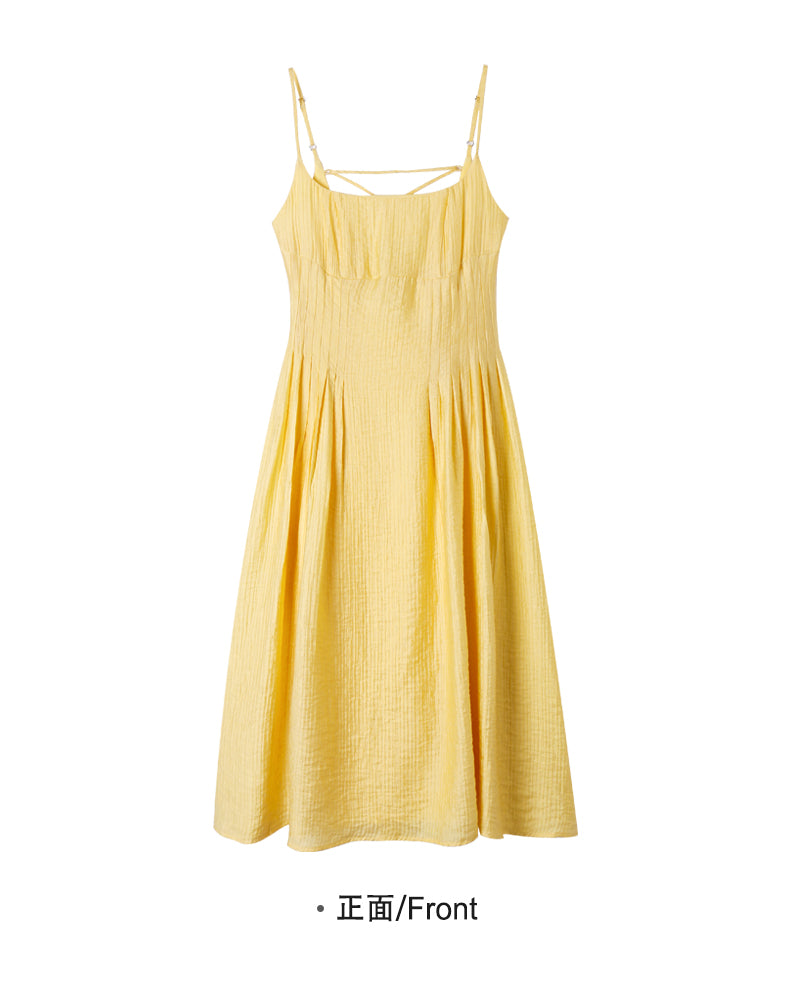 Cute Butter Yellow Spaghetti Strap Open Back A-Line Dress RF0545
