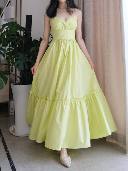 Yellow Spaghetti Strap A-Line Fashion Dress  RF0550
