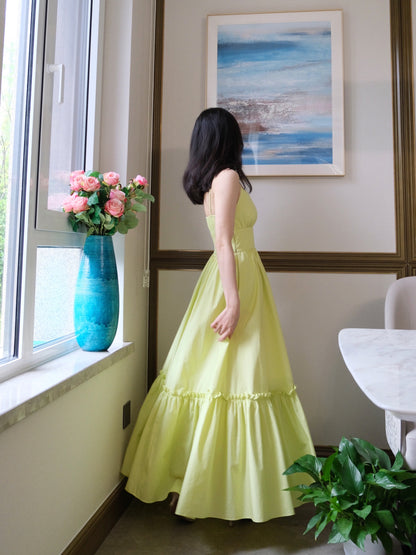 Yellow Spaghetti Strap A-Line Fashion Dress  RF0550