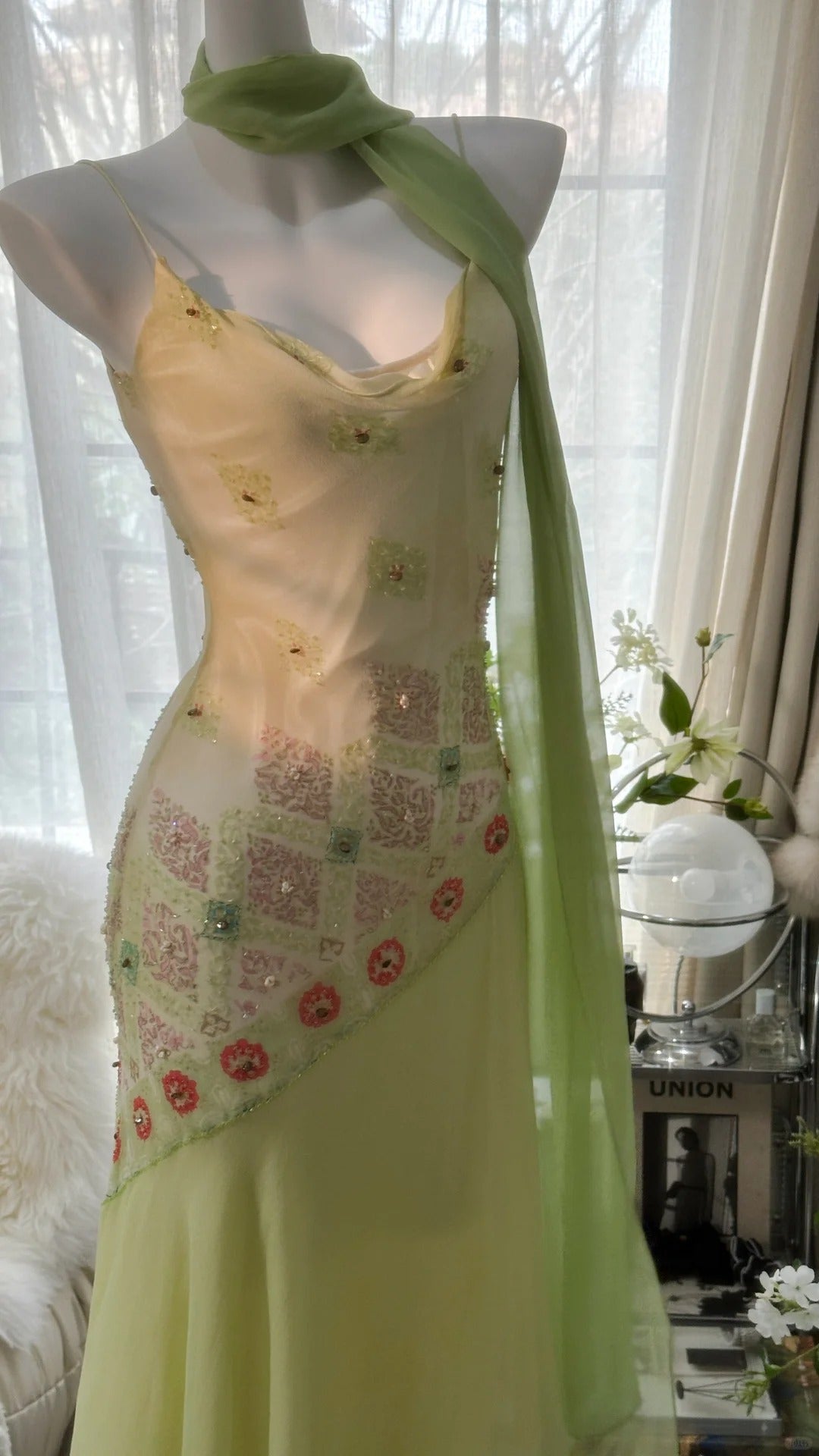Fairytale Green Spaghetti Straps Vintage Party Dress Sheath Chiffon Beaded Short Prom Dresses  RF0551