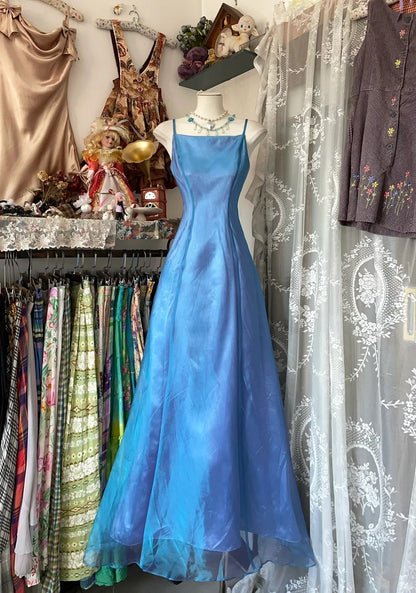 Elegantes blaues A-Linien-Abendkleid mit quadratischem Ausschnitt und Tüll-Partykleider RF0578